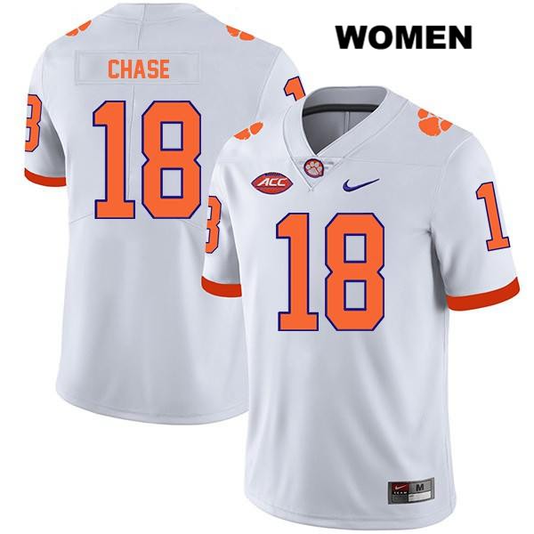 Women's Clemson Tigers #18 T.J. Chase Stitched White Legend Authentic Nike NCAA College Football Jersey HTM8146NO